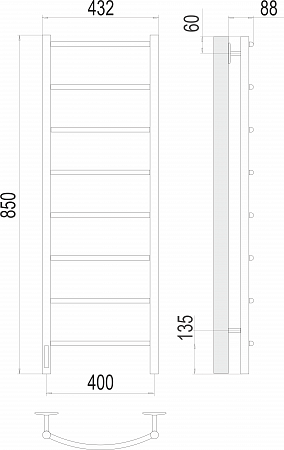 Классик П8 400х850 Электро слева Полотенцесушитель  TERMINUS Пятигорск - фото 3