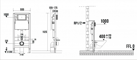 Система инсталляции для подвесного унитаза  500х1125 (4 в 1 с клавишей смыва) Terminus  Пятигорск - фото 9