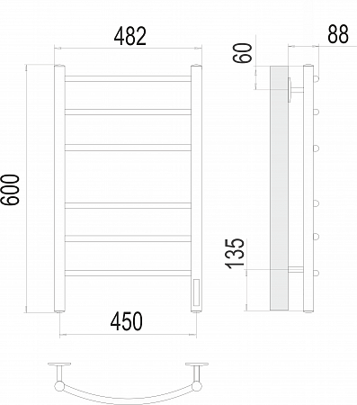 Классик П6 450х600 электро КС ЧЕРНЫЙ МУАР ( new встроен диммер) Полотенцесушитель TERMINUS Пятигорск - фото 3