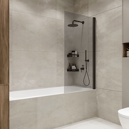 Шторка на ванну распашная Terminus Ното 02 1500х700 проф.черный, тонированная Пятигорск - фото 1