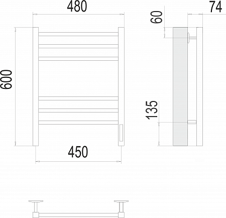 Сицилия П6 450х600 электро КС 9003 матовый  ( new встроен диммер) Полотенцесушитель TERMINUS Пятигорск - фото 3