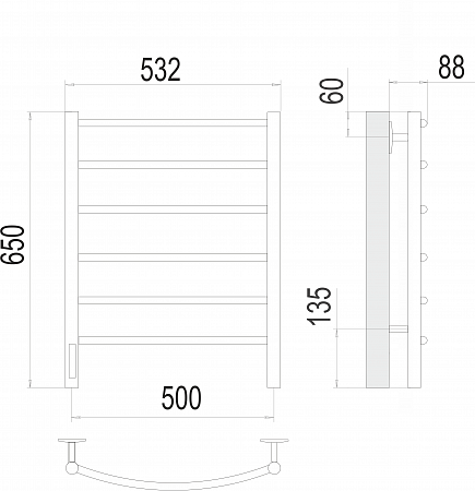 Классик П6 500х650 Электро слева Полотенцесушитель  TERMINUS Пятигорск - фото 3