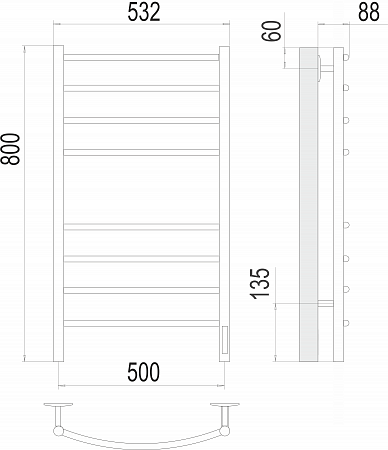 Классик П8 500х800 электро КС ЧЕРНЫЙ МУАР ( new встроен диммер) Полотенцесушитель TERMINUS Пятигорск - фото 3