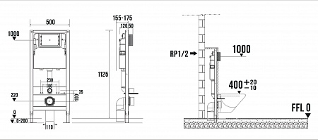 Пневматическая система инсталляции для подвесного унитаза 500х1125 (4 в 1 с клавишей смыва) Terminus Пятигорск - фото 7