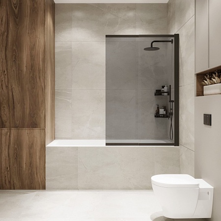 Шторка на ванну слайдер Terminus Ното 01 1500х900 проф.черный, тонированная Пятигорск - фото 4