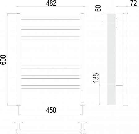 Аврора П6 450х600 электро КС 9003 матовый  ( new встроен диммер) Полотенцесушитель TERMINUS Пятигорск - фото 3