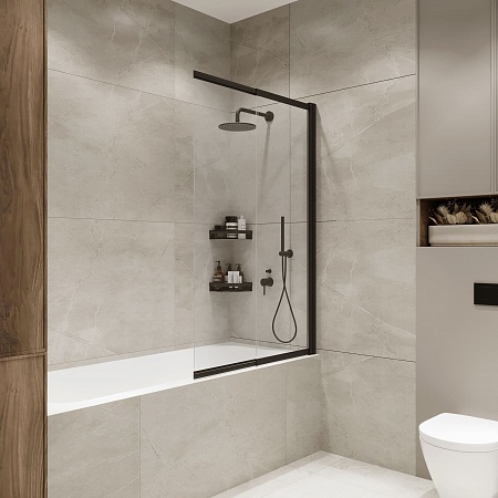 Шторка на ванну слайдер Terminus Ното 01 1500х900 проф.черный Пятигорск - фото 1