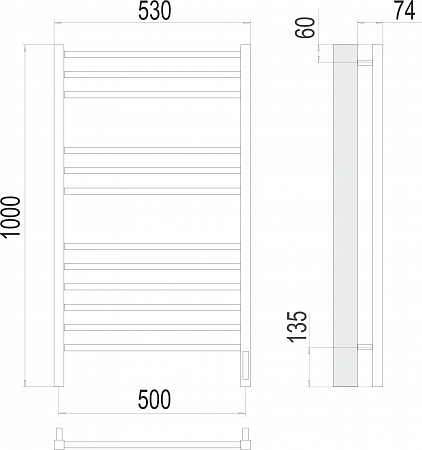 Сицилия П12 500х1000 электро (sensor quick touch) Полотенцесушитель TERMINUS)  Пятигорск - фото 3