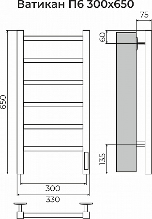 Ватикан П6 300х650 Электро (quick touch) Полотенцесушитель TERMINUS Пятигорск - фото 3