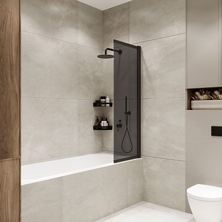 Шторка на ванну слайдер Terminus Ното 01 1500х900 проф.черный, тонированная Пятигорск - фото 2